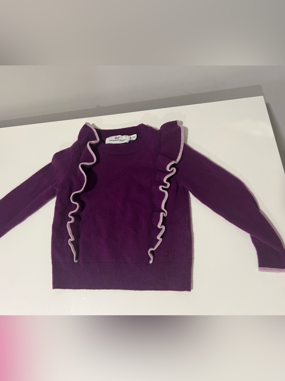 Vineyard Vines Purple Sweater with Pink Ruffle Trim
